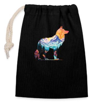 Silhouette de loup paysage art déco - Sac cadeau en coton avec cordon (14 x 20 cm) - noir - Devant