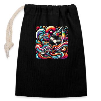 Retro Swirl Vibes - Closable cotton gift bag (14x20cm) - black - Front