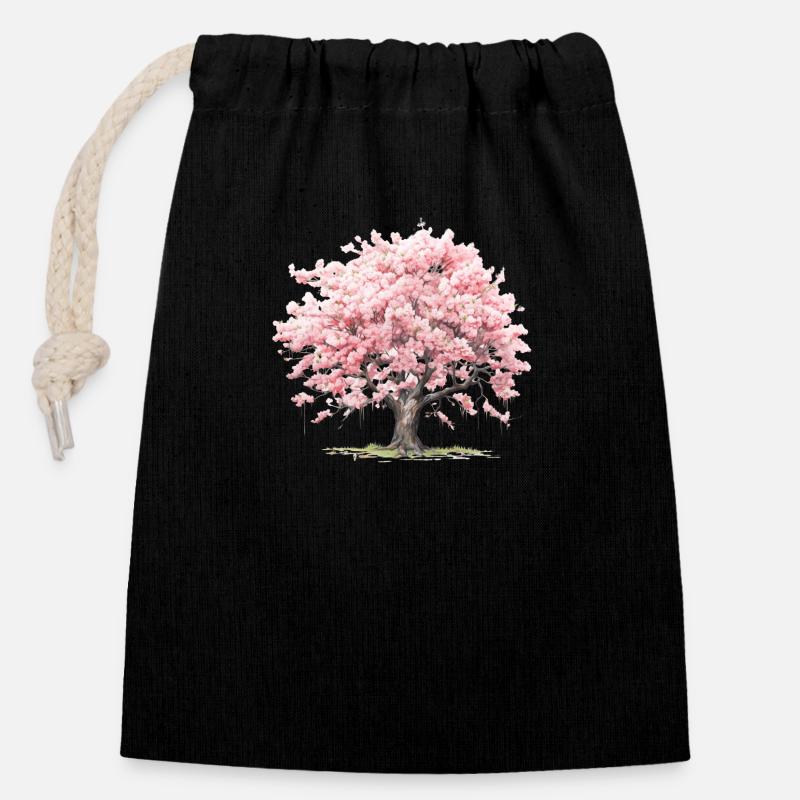 Sakura - Verschließbarer Geschenkbeutel aus Baumwolle (14x20cm) - Schwarz