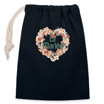 The Bride Floral Heart - Closable cotton gift bag (14x20cm) - navy - Front