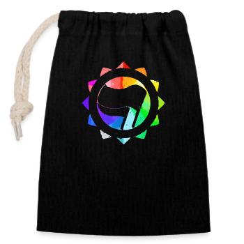 RAINBOW COLORFUL ANTI-FASCIST - Closable cotton gift bag (14x20cm) - black - Front