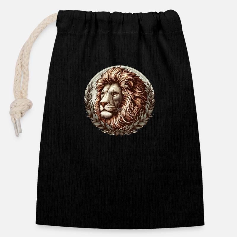 Lion - Sac cadeau en coton avec cordon (14 x 20 cm) - noir