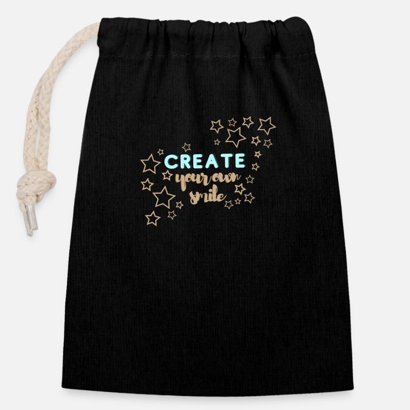 Créez votre propre sourire - Sac cadeau en coton avec cordon (14 x 20 cm) - noir