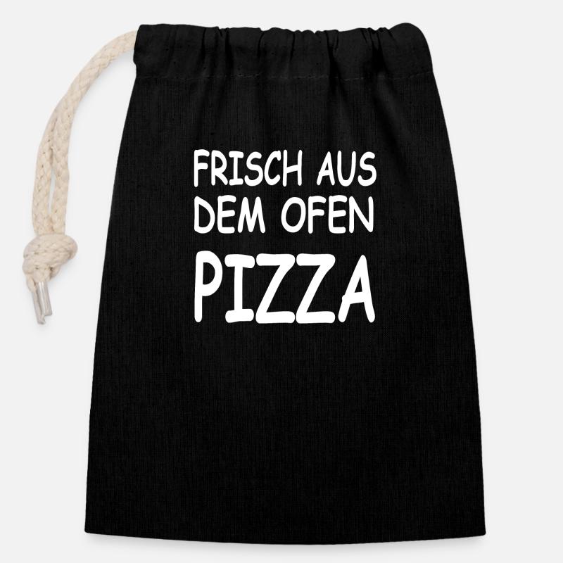 Pizza - Verschließbarer Geschenkbeutel aus Baumwolle (14x20cm) - Schwarz