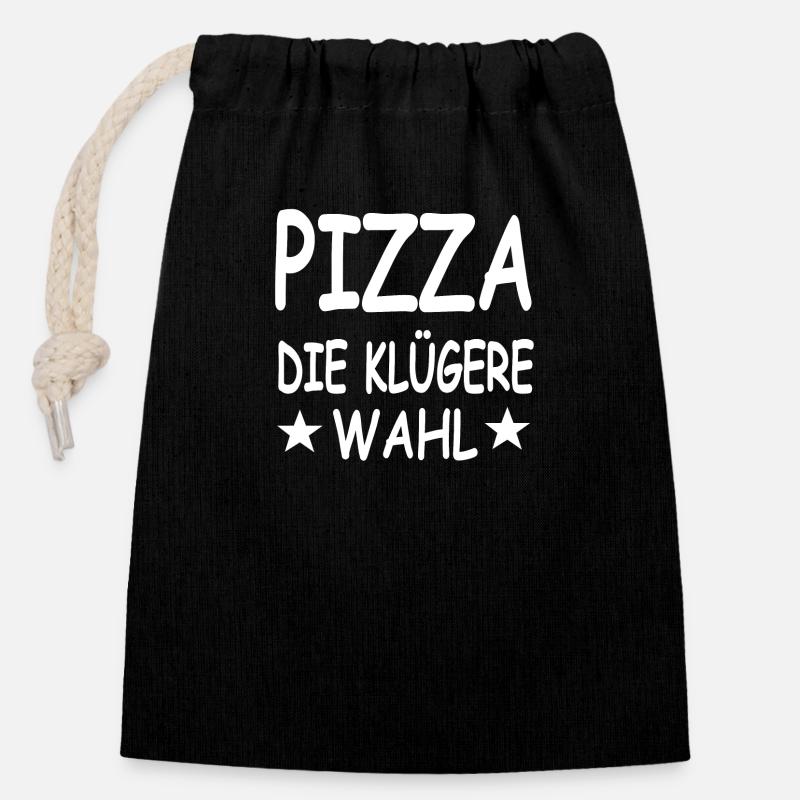 Pizza - Verschließbarer Geschenkbeutel aus Baumwolle (14x20cm) - Schwarz