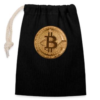 Button "BITCOIN"-Design, Logo, Aufkleber, Magnet - Verschließbarer Geschenkbeutel aus Baumwolle (14x20cm) - Schwarz - Vorne