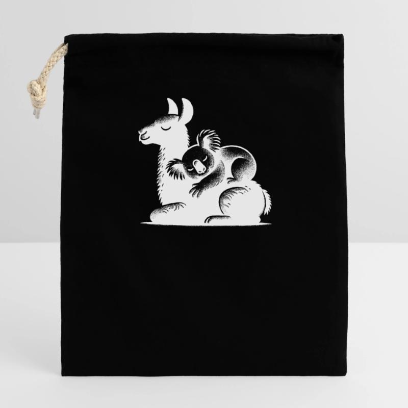 Sleeping koala on a sleeping llama Closable cotton gift bag (14x20cm)