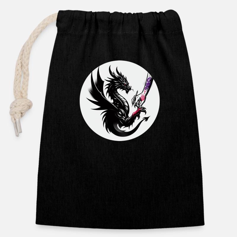 Stylish Tattooed Dragon - Closable cotton gift bag (14x20cm) - black