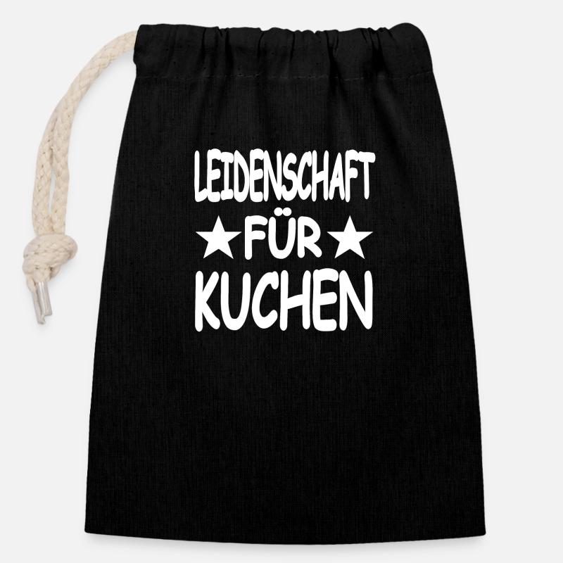 Kuchen - Verschließbarer Geschenkbeutel aus Baumwolle (14x20cm) - Schwarz