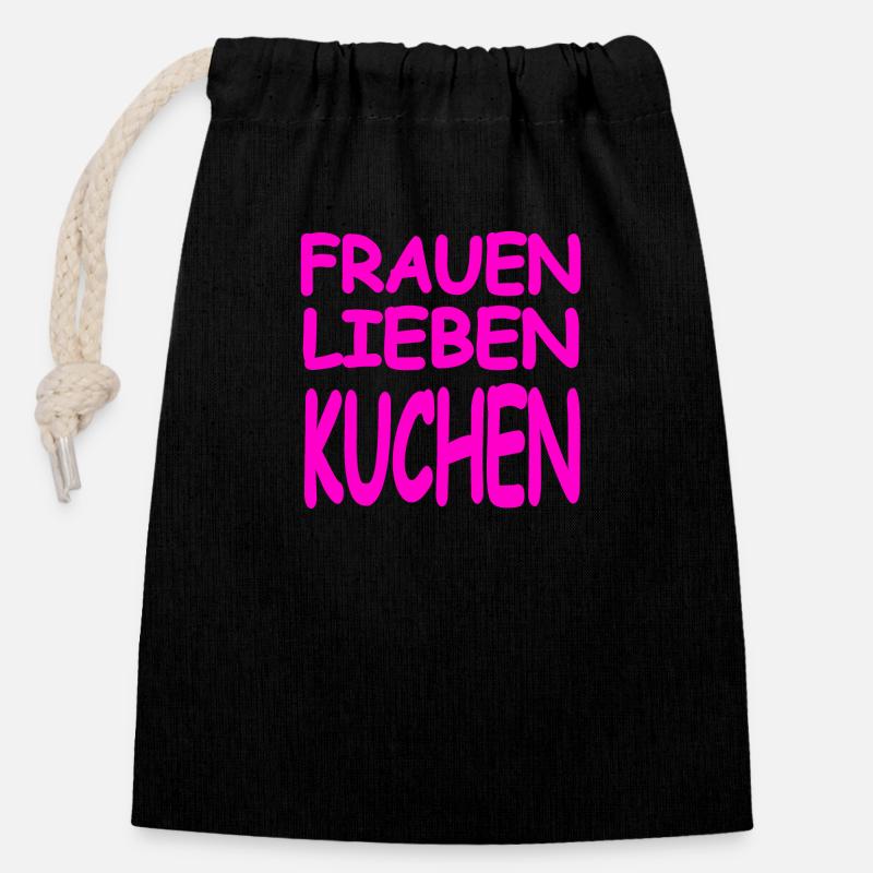 Kuchen - Verschließbarer Geschenkbeutel aus Baumwolle (14x20cm) - Schwarz
