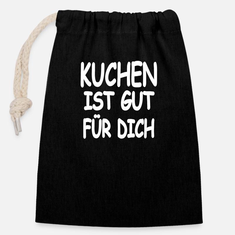 Kuchen - Verschließbarer Geschenkbeutel aus Baumwolle (14x20cm) - Schwarz