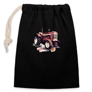 Roter Oldtimer-Traktor - Verschließbarer Geschenkbeutel aus Baumwolle (14x20cm) - Schwarz - Vorne