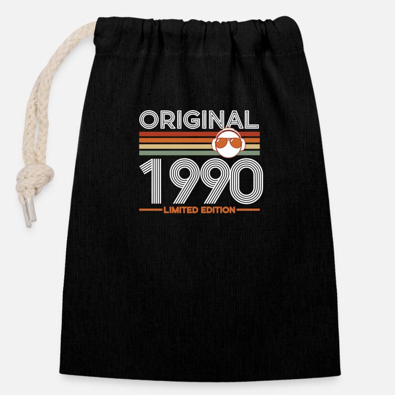 1990 - Sac cadeau en coton avec cordon (14 x 20 cm) - noir