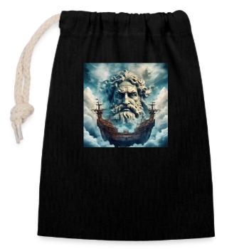 Poséidon - Sac cadeau en coton avec cordon (14 x 20 cm) - noir - Devant