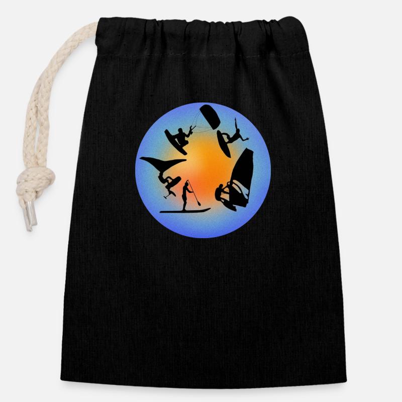 Rond jaune bleu grain wing wind kite - Sac cadeau en coton avec cordon (14 x 20 cm) - noir