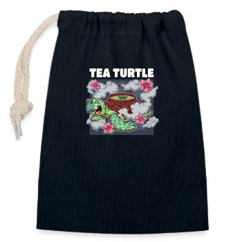 Tee-Schildkröte - Verschließbarer Geschenkbeutel aus Baumwolle (14x20cm) - Navy - Vorne