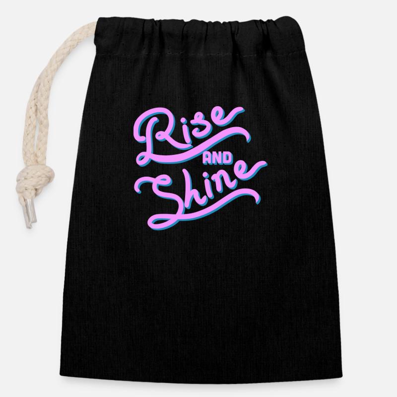 "Rise and shine" écriture en main, rose et bleu - Sac cadeau en coton avec cordon (14 x 20 cm) - noir