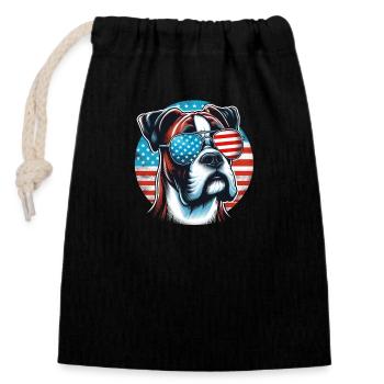 Boxer American Flag and Shades - Closable cotton gift bag (14x20cm) - black - Front