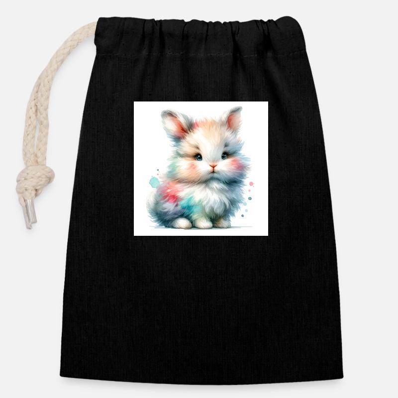 Fille lapin - Sac cadeau en coton avec cordon (14 x 20 cm) - noir