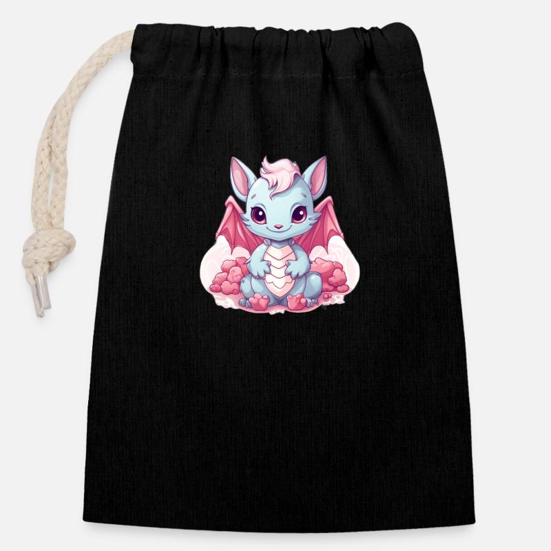 Kawaii Dragon - Closable cotton gift bag (14x20cm) - black