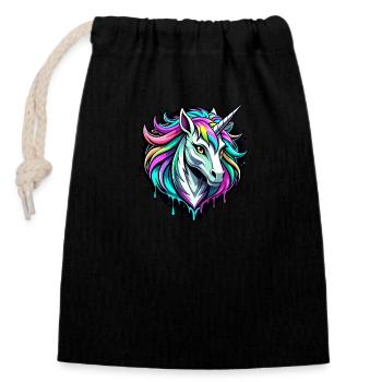 Licorne - Sac cadeau en coton avec cordon (14 x 20 cm) - noir - Devant
