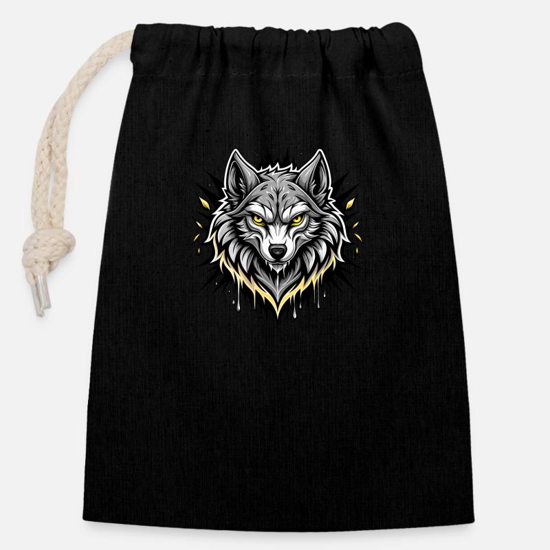 wolf - Verschließbarer Geschenkbeutel aus Baumwolle (14x20cm) - Schwarz