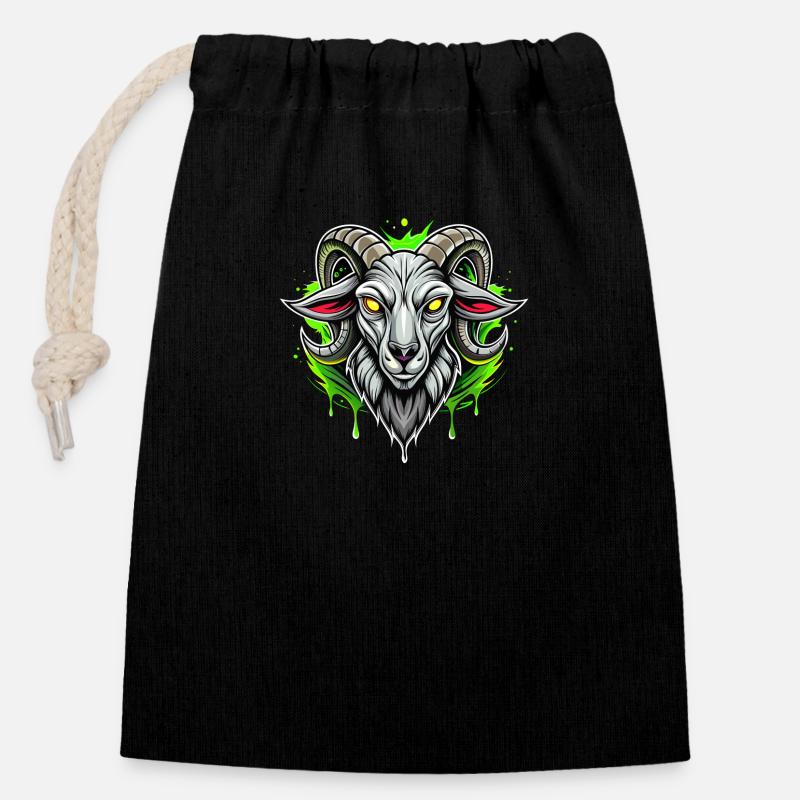 Goat - Closable cotton gift bag (14x20cm) - black