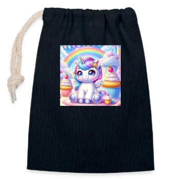 Licorne de dessin animé 1 - Sac cadeau en coton avec cordon (14 x 20 cm) - bleu marine - Devant