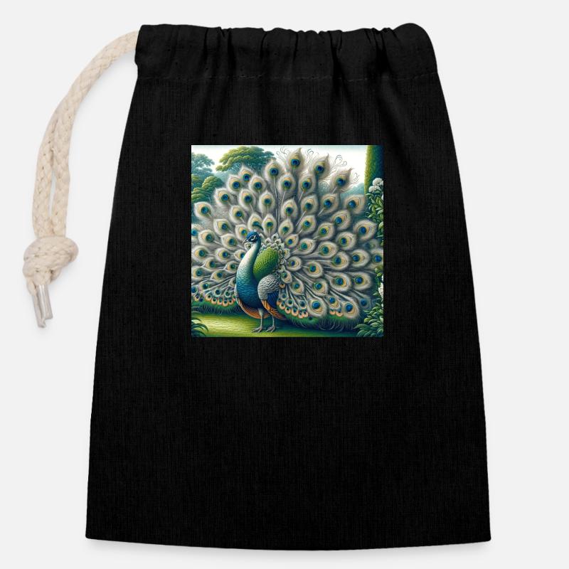 Peacock - Closable cotton gift bag (14x20cm) - black