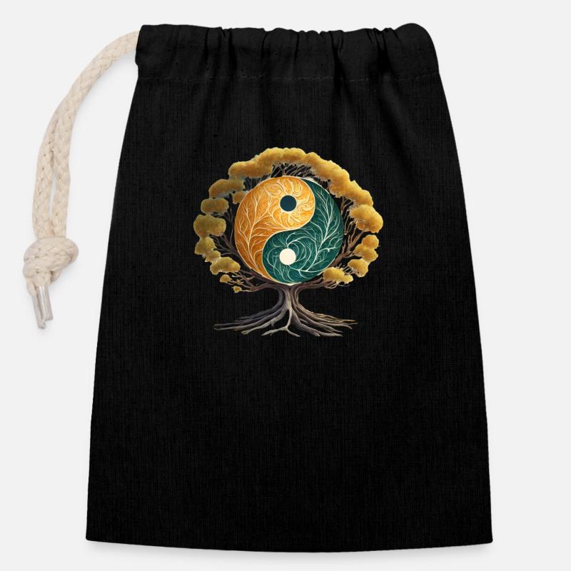 Yin and Yang Tree - Closable cotton gift bag (14x20cm) - black