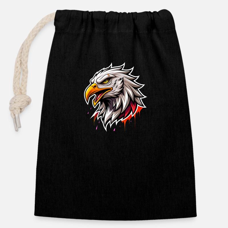 Tête d’aigle - Sac cadeau en coton avec cordon (14 x 20 cm) - noir