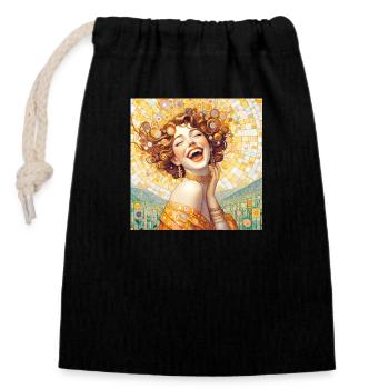 Young laughing girl - Verschließbarer Geschenkbeutel aus Baumwolle (14x20cm) - Schwarz - Vorne