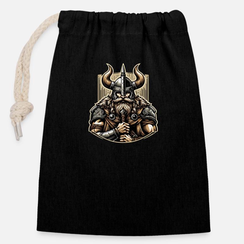 Vaillance viking - Sac cadeau en coton avec cordon (14 x 20 cm) - noir