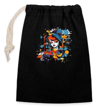 Beautiful female paint art Face colorful woman - Closable cotton gift bag (14x20cm) - black - Front