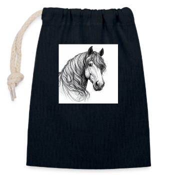 Porträt vom Pferd - Verschließbarer Geschenkbeutel aus Baumwolle (14x20cm) - Navy - Vorne