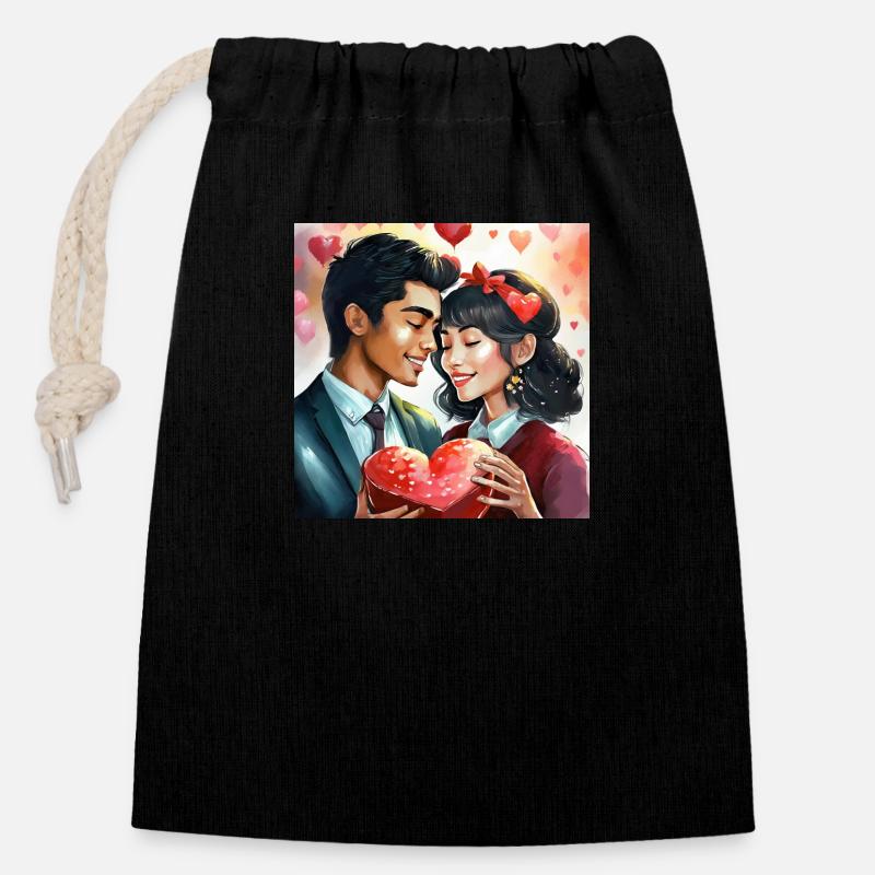 Romanticism - Closable cotton gift bag (14x20cm) - black