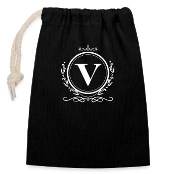 lettre V décoration - Sac cadeau en coton avec cordon (14 x 20 cm) - noir - Devant