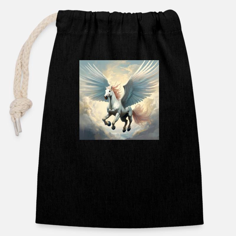 Pegasus - Verschließbarer Geschenkbeutel aus Baumwolle (14x20cm) - Schwarz