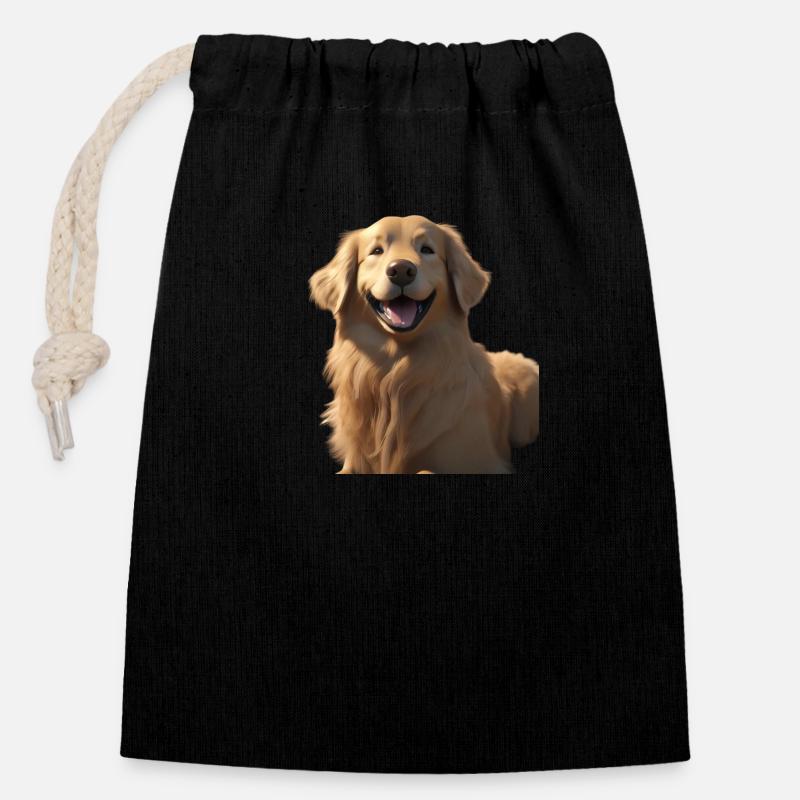 Golden Retriever - Verschließbarer Geschenkbeutel aus Baumwolle (14x20cm) - Schwarz