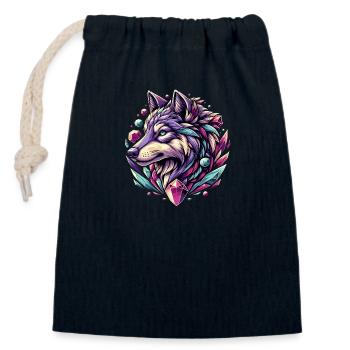 Digitale Kunst - Majestätischer Wolfskopf mit Edelstein - Verschließbarer Geschenkbeutel aus Baumwolle (14x20cm) - Navy - Vorne