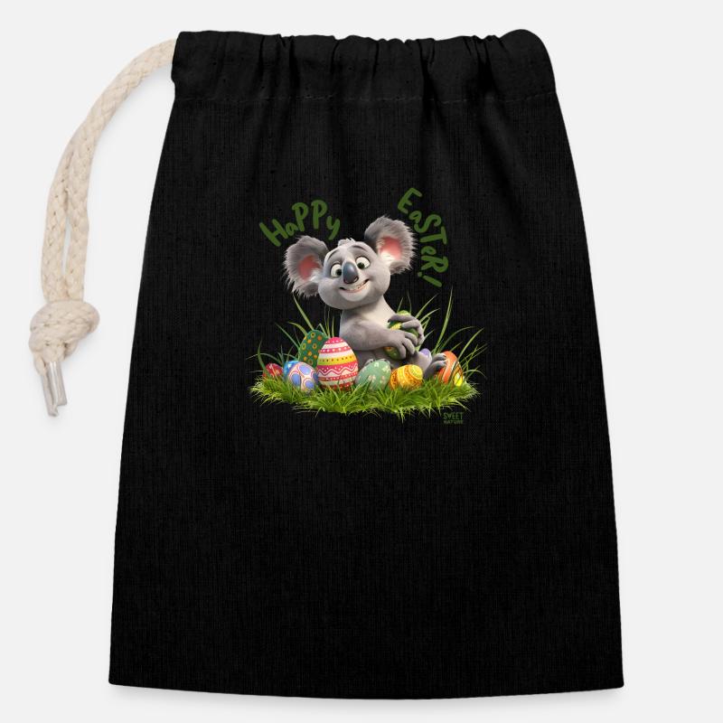 Joyeuses Pâques - Sac cadeau en coton avec cordon (14 x 20 cm) - noir
