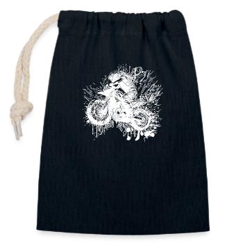 Moto de course tout-terrain style éclaboussure - Sac cadeau en coton avec cordon (14 x 20 cm) - bleu marine - Devant