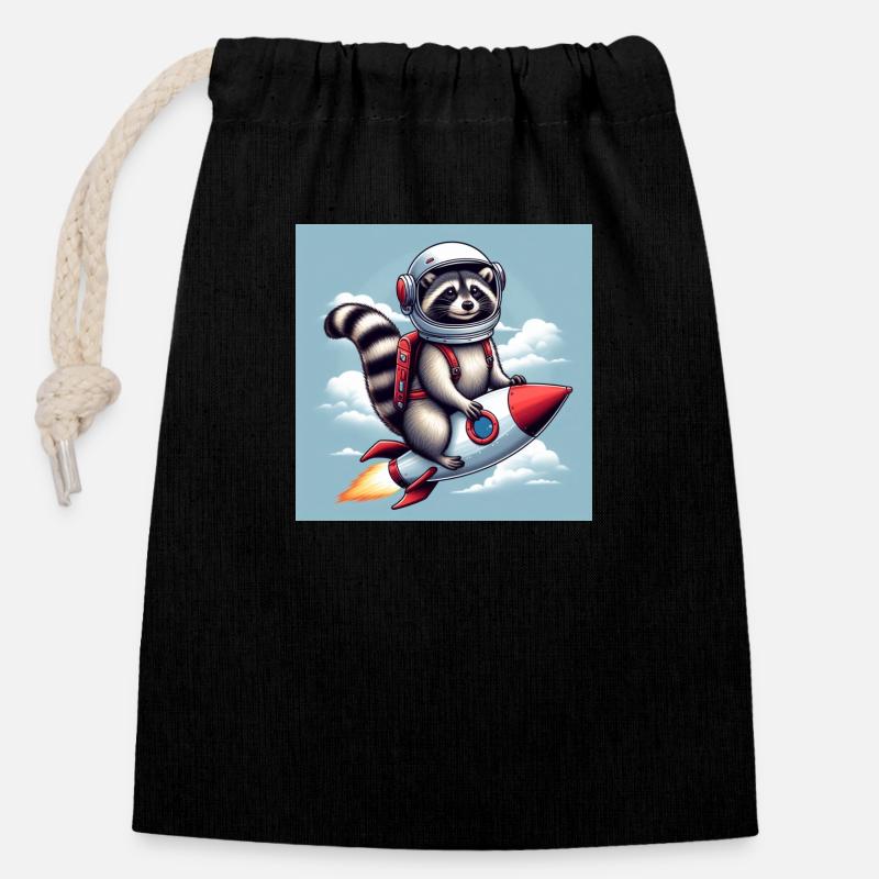 Rocket Raccoon - Sac cadeau en coton avec cordon (14 x 20 cm) - noir