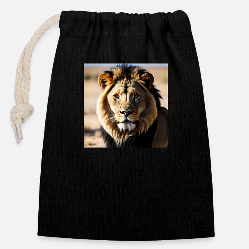 majestätischer Löwe, König der Tiere - Verschließbarer Geschenkbeutel aus Baumwolle (14x20cm) - Schwarz