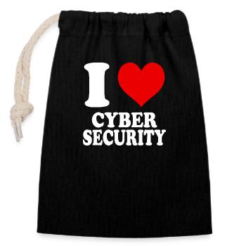 Ich liebe Cyber Security Herz Lustig Witzig - Verschließbarer Geschenkbeutel aus Baumwolle (14x20cm) - Schwarz - Vorne