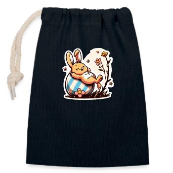 Osterhase faul und niedlich - Verschließbarer Geschenkbeutel aus Baumwolle (14x20cm) - Navy - Vorne