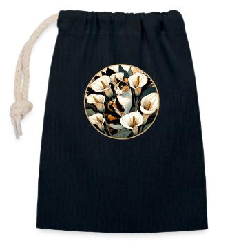 Calla Lily Chat calicot - Sac cadeau en coton avec cordon (14 x 20 cm) - bleu marine - Devant