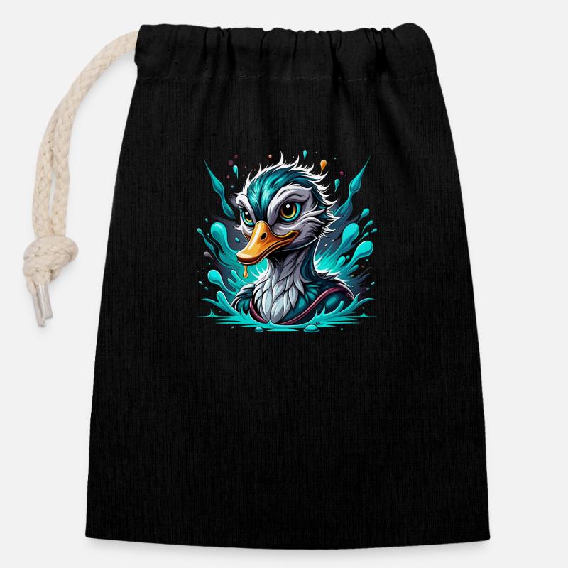 Duck - Closable cotton gift bag (14x20cm) - black