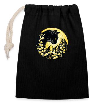 Chat noir muguet de la vallée - Sac cadeau en coton avec cordon (14 x 20 cm) - noir - Devant