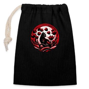Chat noir Tulipes rouges - Sac cadeau en coton avec cordon (14 x 20 cm) - noir - Devant